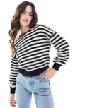 [ONLY] ONLY fluffy detail stripe jumper in black & white 6 Black & White wave