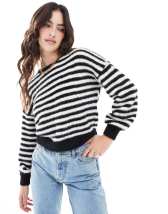 JDY round neck striped sweater in black and white