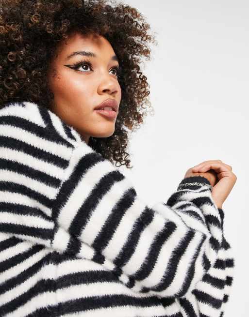 Only fluffy knit slouchy jumper in black stripe | ASOS