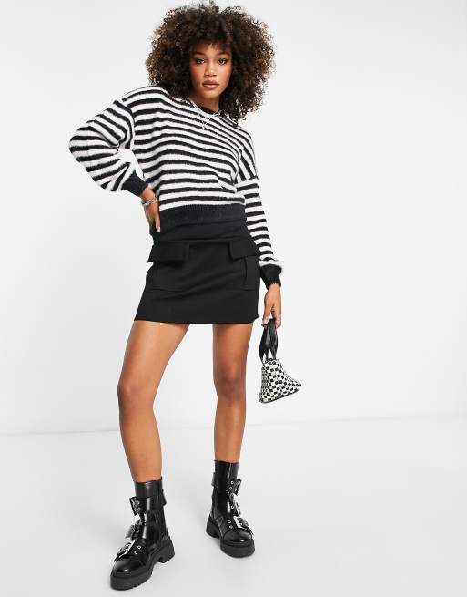 Only fluffy knit slouchy sweater in black stripe ASOS