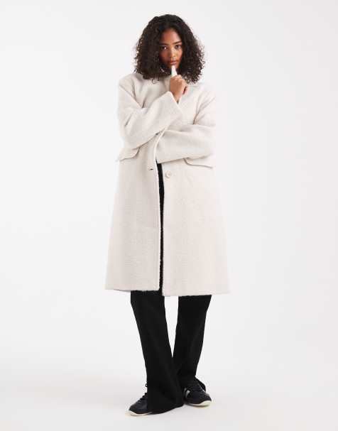 ONLY fluffy texture overcoat in off white - view 1