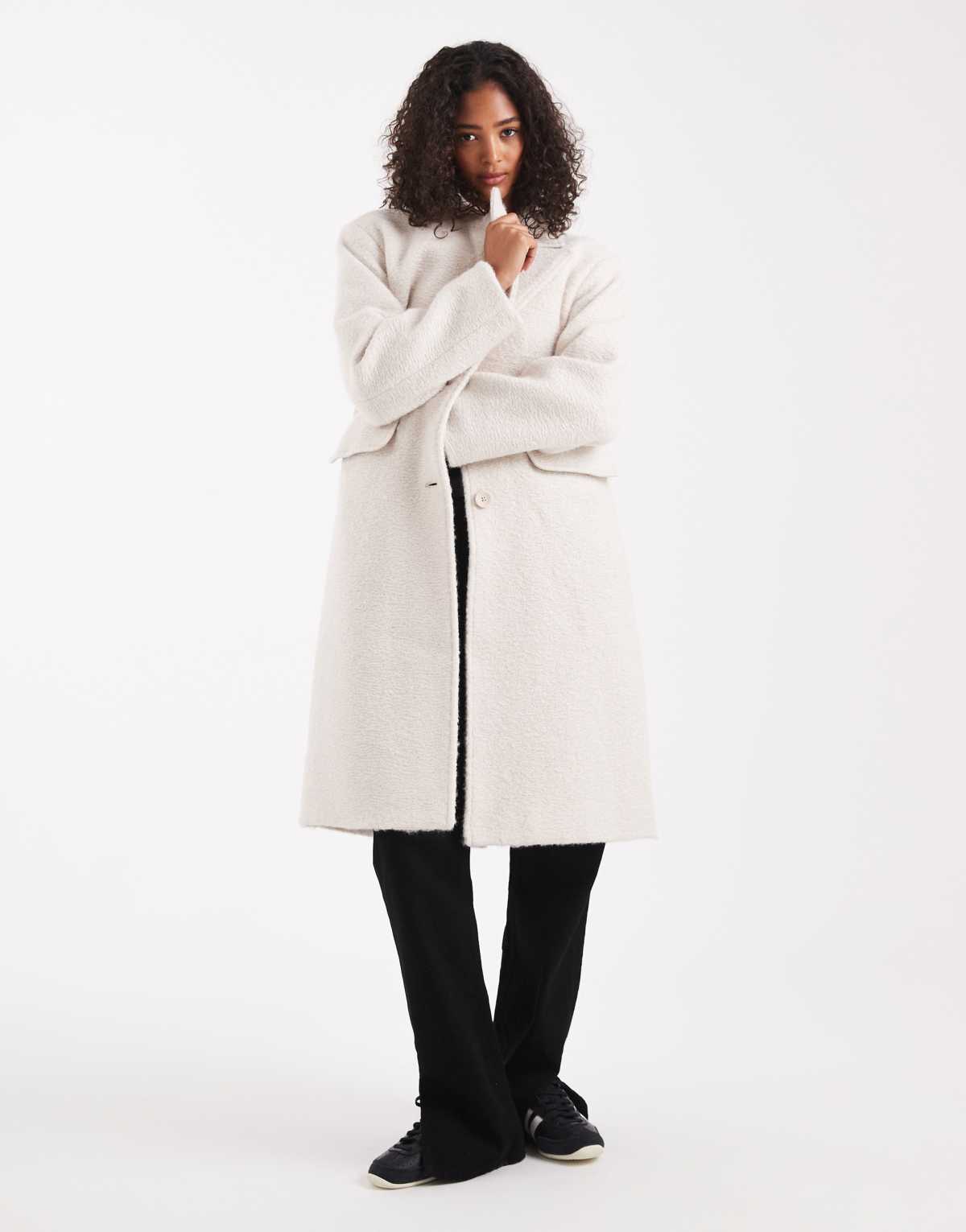 ONLY fluffy texture overcoat in off white