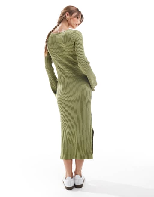 ONLY flute sleeve knitted midaxi dress in sage, 4 of 4
