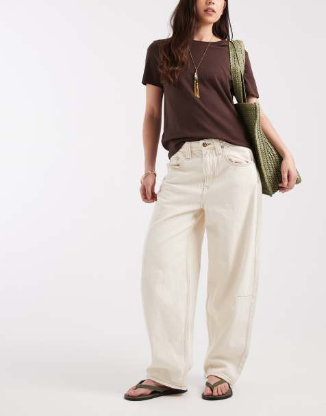 ONLY Frankie high rise barrel leg jeans in ecru - view 1