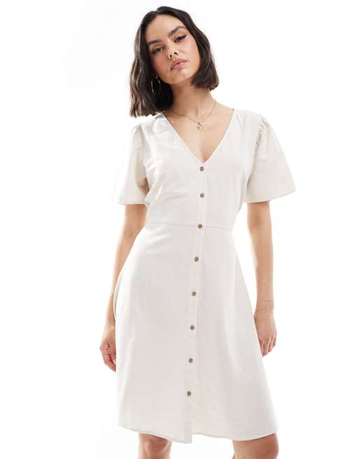 ONLY – Freizeitkleid aus Leinenmix in Steinbeige