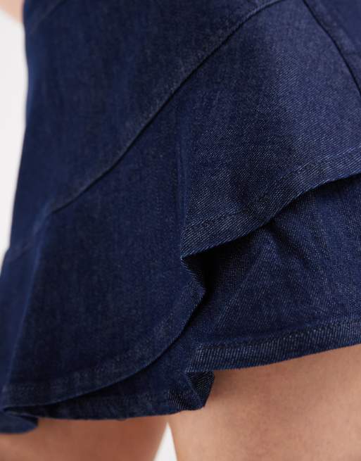 ONLY frill details denim skort in dark blue, 4 of 5