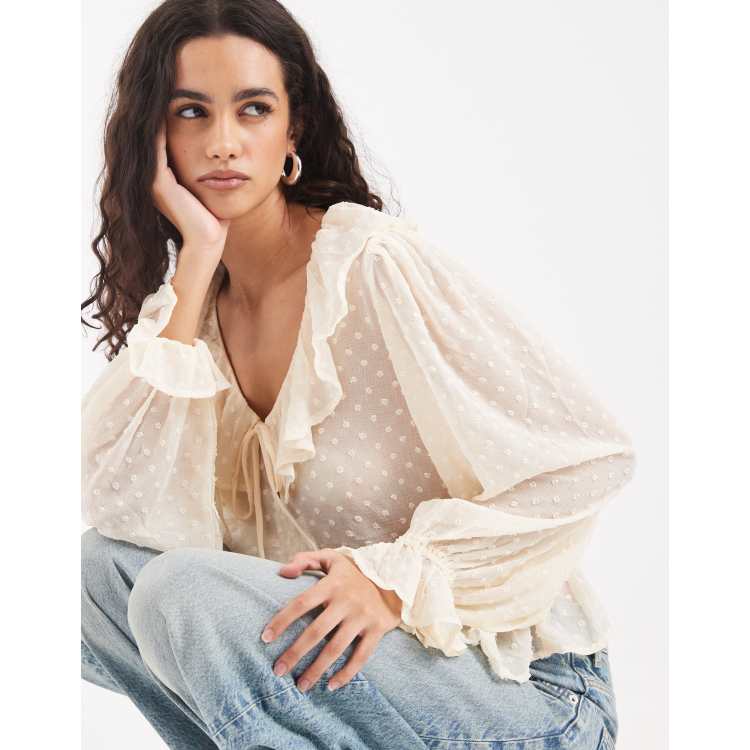 ONLY frill details textured blouse in white | ASOS
