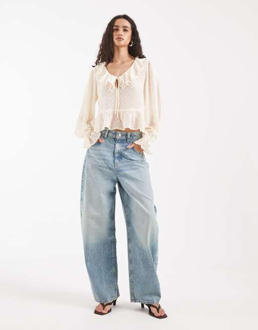 ONLY frill details textured blouse in white, 3 of 4