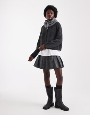 Only Front Pocket Crew Neck Cardigan In Gray