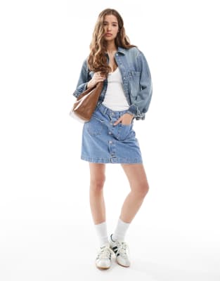 Only Front Pocket Oversized Denim Shirt
