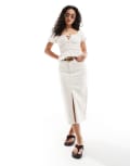 [ONLY] ONLY front split denim midi skirt in ecru-White 10 Ecru