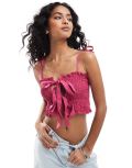 ONLY front tie crop top in dark pink-Red