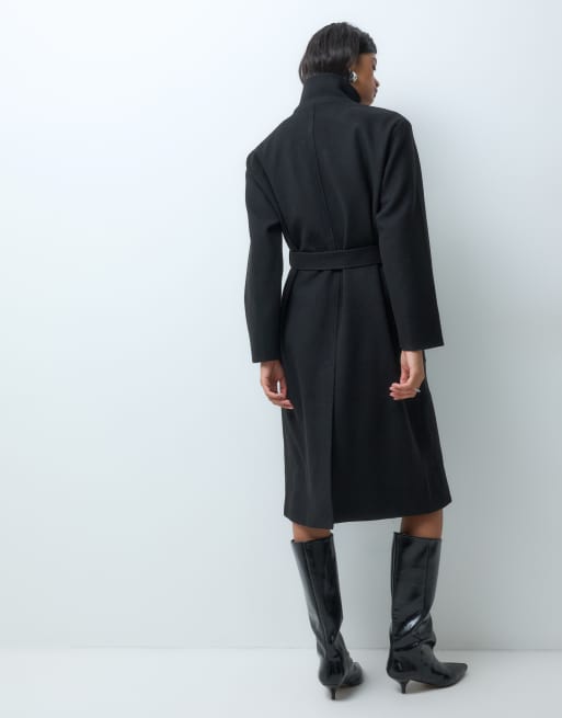 ONLY funnel neck belted maxi coat in black, 3 of 5