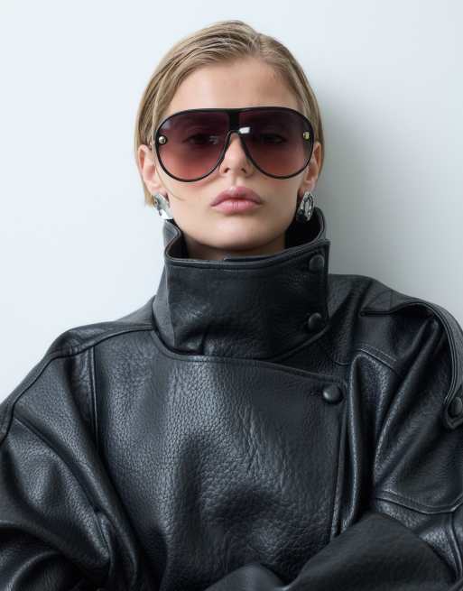 ONLY funnel neck faux leather jacket in black, 5 of 5