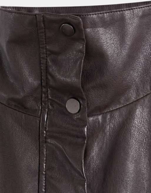 ONLY funnel neck faux leather jacket in washed dark brown, 8 of 8