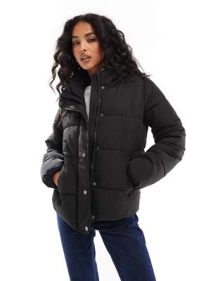 funnel neck padded jacket in black