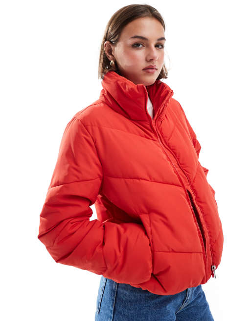 ONLY funnel neck puffer jacket in red ASOS