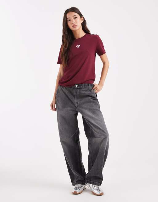 ONLY games graphic back print boxy t-shirt in burgundy, 2 of 4