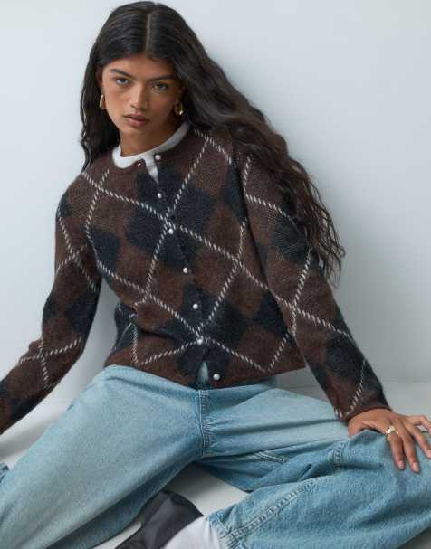 ONLY gebreid vest in donkerbruine argyle - view 1