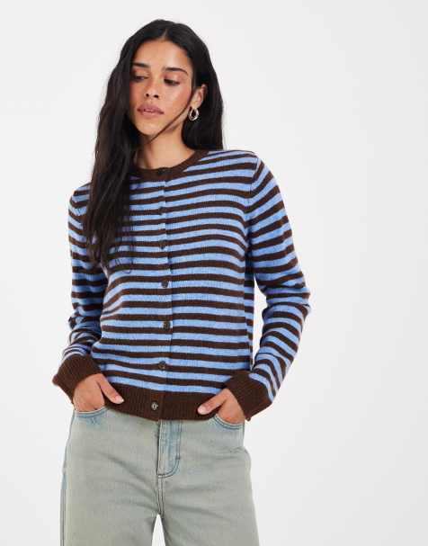 ONLY gebreid vest met bruine en blauwe strepen - view 1