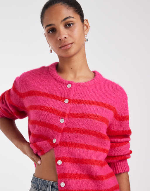 ONLY gebreid vest met rode en roze strepen, 4 van 4