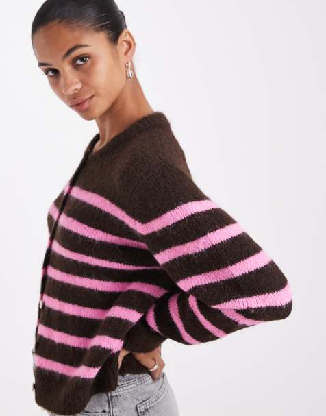 ONLY gebreid vest met roze en bruine strepen - view 1