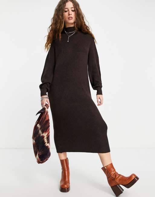 Only - Gebreide maxi-jurk in chocoladebruin | ASOS