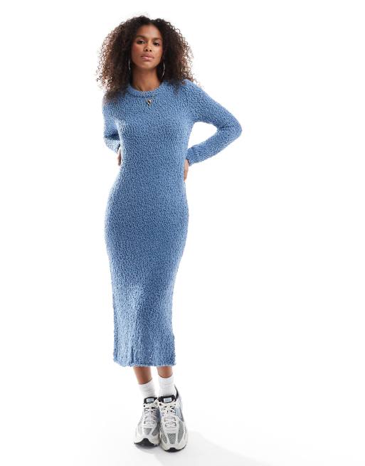 ONLY - Gebreide midaxi-jurk met textuur in blauw