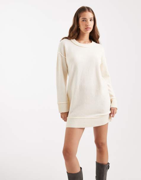 ONLY - Gebreide mini-jurk met verlaagde schouders in crème - view 1