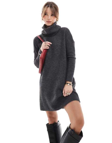 ONLY - Gebreide trui-jurk met col in grijs - view 1