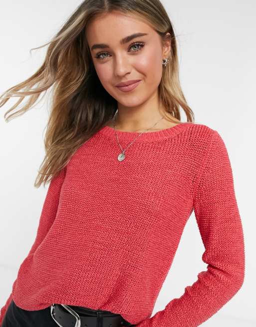 Only – Geena – Czerwony sweter z dzianiny