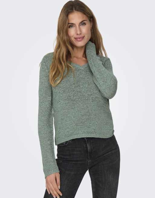 ONLY Geena gebreide trui met V-hals in groen, 4 van 7