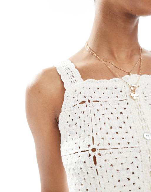 ONLY - Gehaakte crop top in crème, 3 van 4