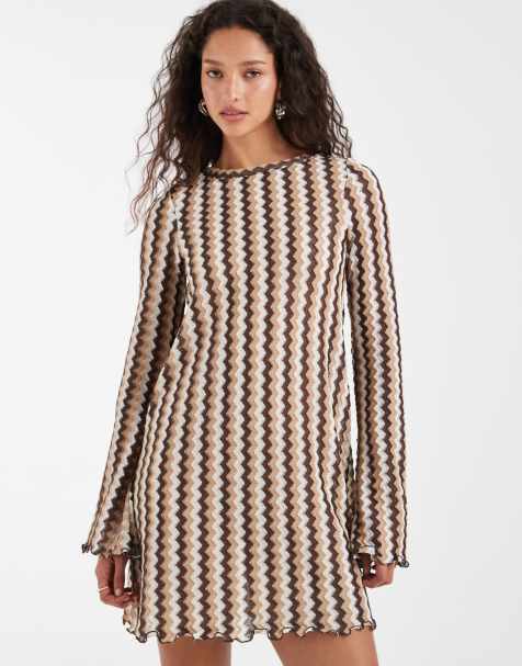 ONLY - Gehaakte mini jurk in beige met strepen in dezelfde tint - view 1