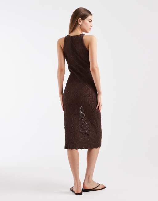 ONLY – Gehäkeltes Midikleid in Schokobraun, 3 von 4