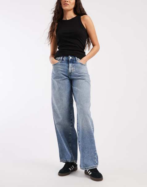 ONLY Georgia mid waist baggy jeans in mid blue - view 1
