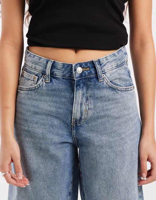 ONLY Georgia mid waist baggy jeans in mid blue, 4 of 5