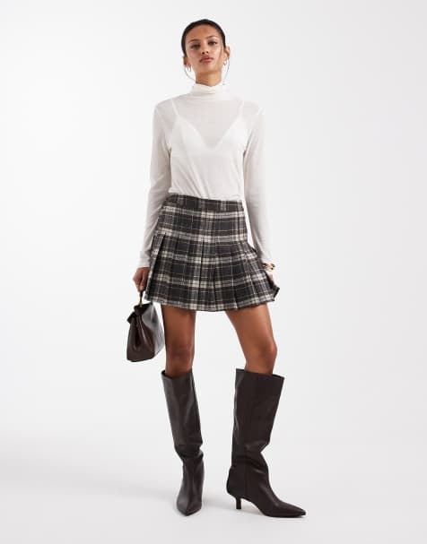 ONLY - Geplooide mini rok in zwarte ruit - view 1