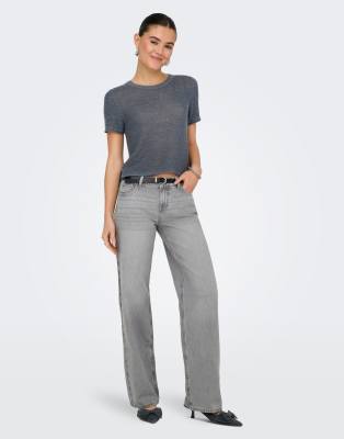 ONLY - Gerade Jeans aus Denim in Hellgrau mit schmalem Schnitt