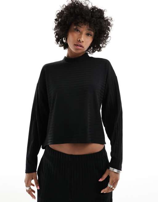 Only - Geribbelde loungetop met hoge hals in zwart, deel van co-ord set  