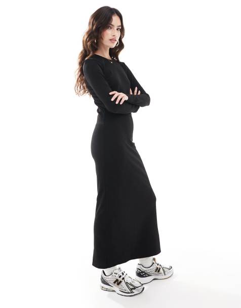 ONLY - Geribbelde maxi-jurk in zwart - view 1