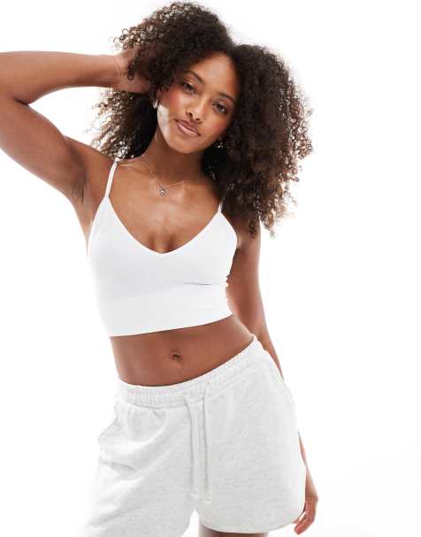 ONLY - Geribbelde naadloze bralette met bandjes in wit - view 1