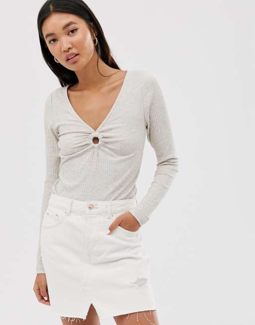 Only - Geribbelde top met gat