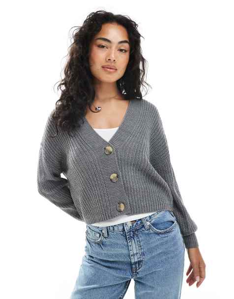 ONLY – Gerippte Strickjacke in Dunkelgrau - view 1