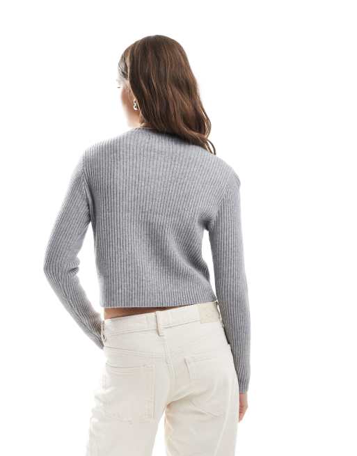 ONLY – Gerippte Strickjacke in Grau, 4 von 4