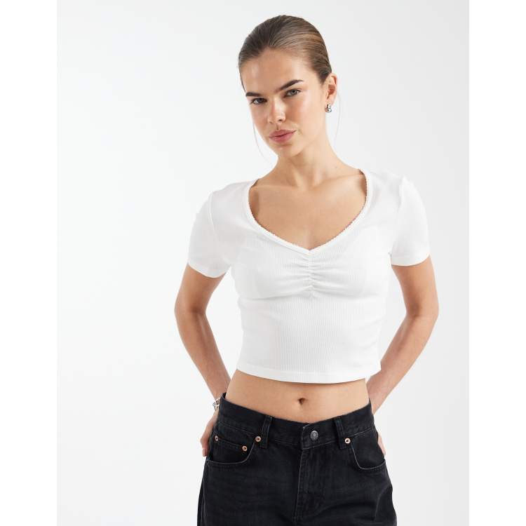 Koton T-Shirt Donna Crop Top A Maniche Corte – Girocollo Con Stampa – Colore Bianco Sporco (001) – 100% Cotone