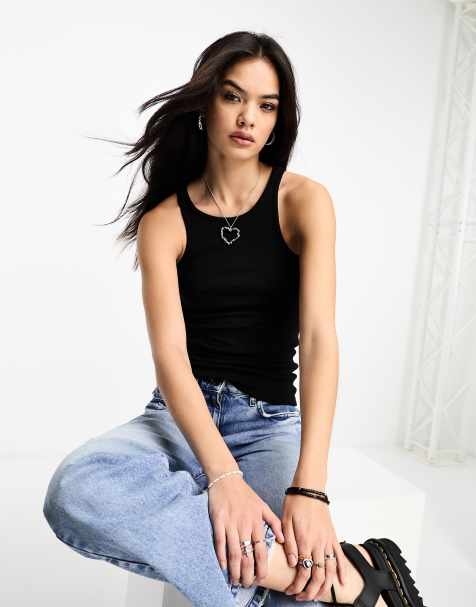 Only – Geripptes Tanktop in Schwarz - view 1
