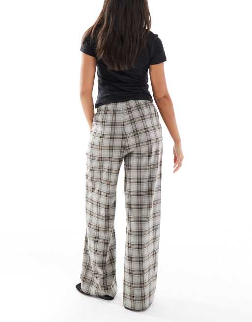 Only - Geruite broek met elastische tailleband en wijde pijpen in grijs, 2 van 5