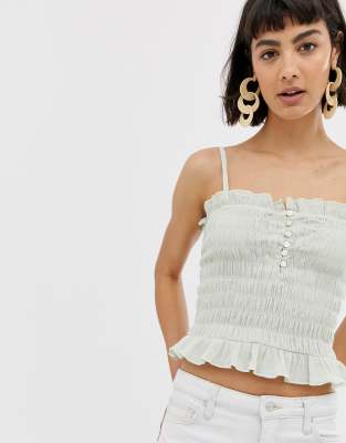 Only - Gesmoktes Camisole-Oberteil mit Knöpfen - Blau