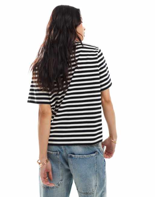 ONLY - Gestreept T-shirt met contrasterende hals in zwart en wit, 4 van 4